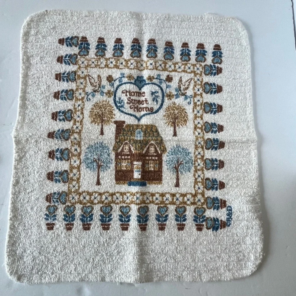 Vintage Home Sweet Home Washcloth Set of 2 Cotton Terry Towels Cottagecore‎ B&D